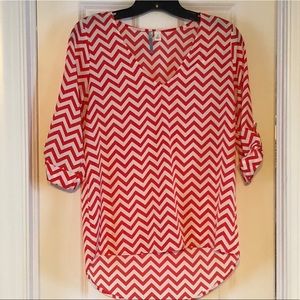 Coral and white chevron blouse